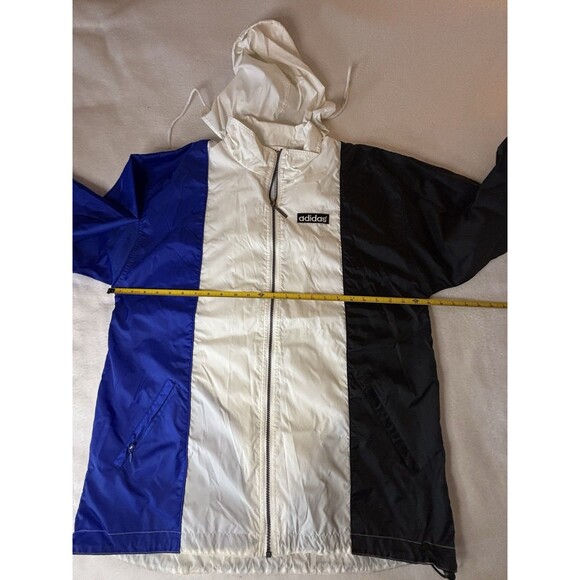 Adidas Windbreaker Jacket Mens M Colorblock White Blue Black Hooded Full Zip - Picture 16 of 16